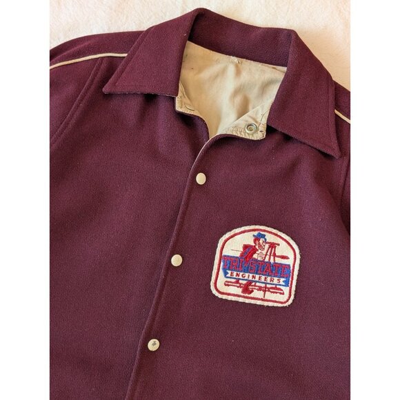 Marshall Gamemaster VTG 50s 60s Wool Maroon Tri-State Engineers Snap Jacket 38 - Picture 1 of 11
